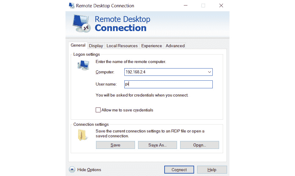 Figure 2.6 – Remote Desktop Connection 