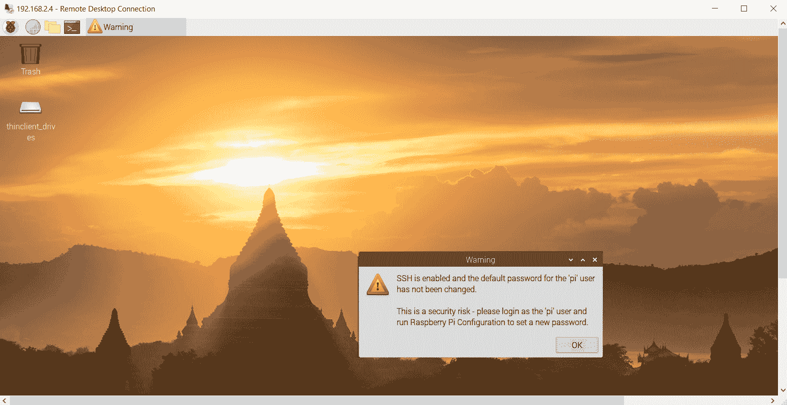 Figure 2.8 – Raspbian OS Remote Desktop 
